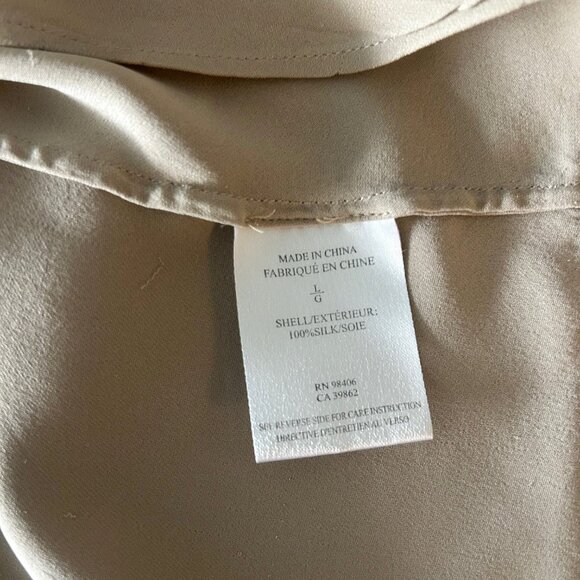 Theory Taupe Silk Blouse Sz L - Picture 4 of 7